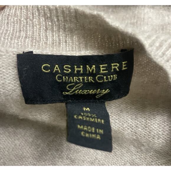 CHARTER CLUB Luxury 100% Cashmere Sweater Women's Size M Beige Tan V Neck - Picture 3 of 7
